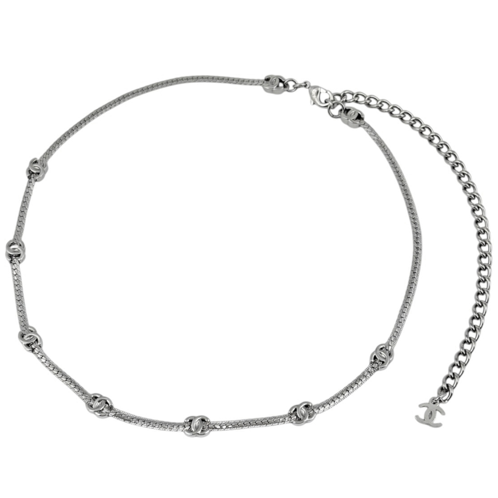 Chanel necklace, Coco Mark, silver plated, silver, women's.